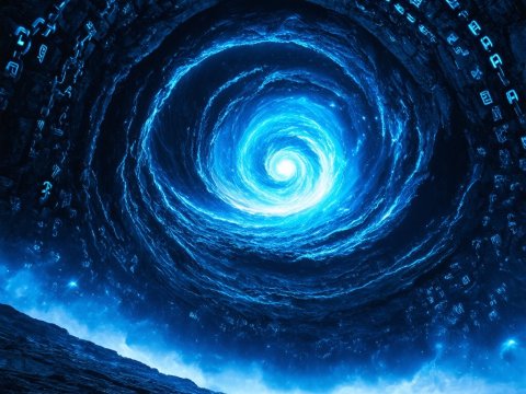 Blue Mystical Storm Vortex with Glowing Runes