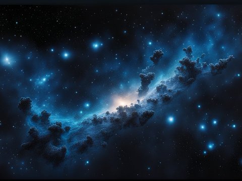 Blue Nebula with Star Clusters in Deep Space