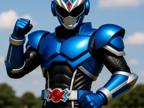 Blue Ninja Sentai Hero in Dynamic Pose