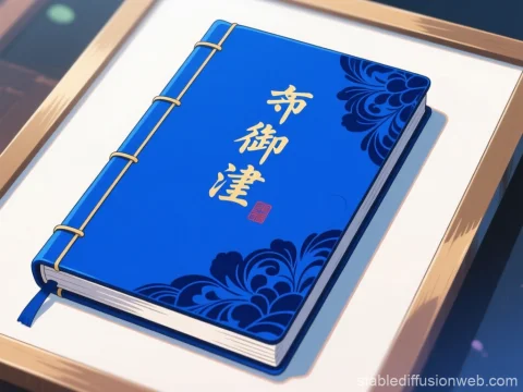 Blue Royal Seal Book with Elegant Japanese Calligraphy