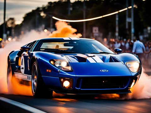 Blue Sports Car Performing a Burnout on City Street