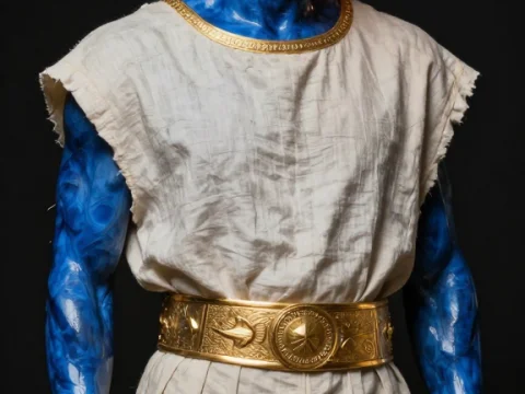 Blue Translucent Man with Fiery Eye in Ancient Robes