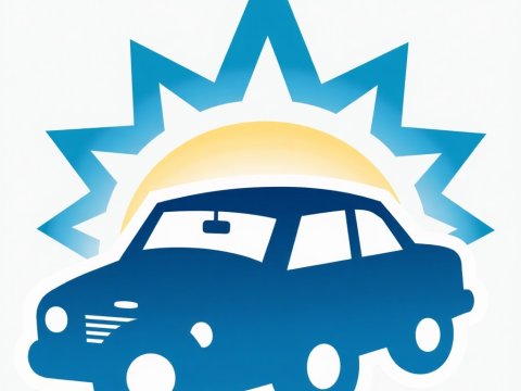 Blue Vintage Car with Sunburst Background Icon