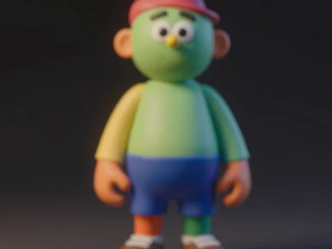 Blurred Cartoon Sculpture of Colorful Character