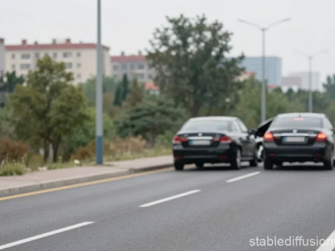 Blurred Image of a Road Accident with Two Cars