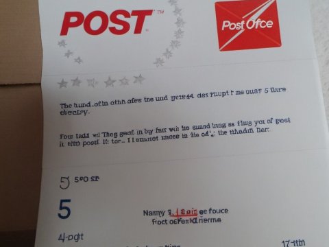 Blurry Post Office Document with Red Logo