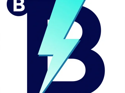 Bold Blue Letter B with Cyan Lightning Bolt Logo