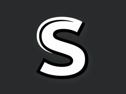 Bold White Letter S Logo on Dark Background
