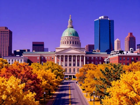 Boston Cityscape with Autumn Foliage