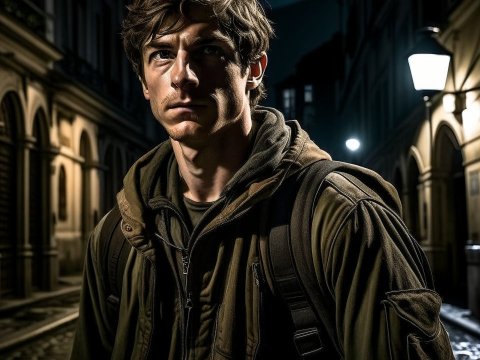 Brave Young Man in Urban Night Setting