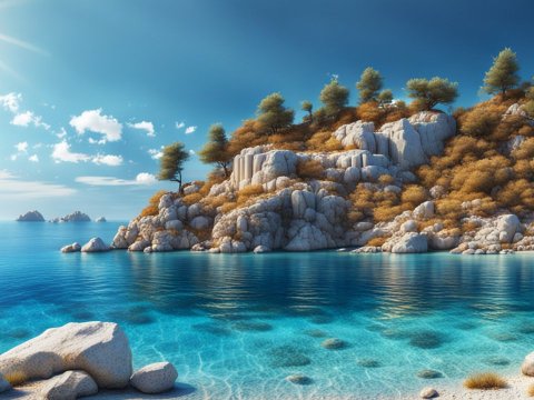 Breathtaking Noon View of a Greek Island Coastline