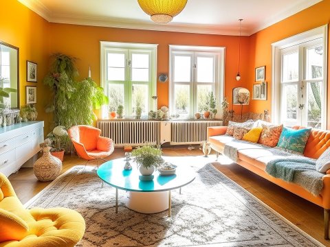 Bright and Cozy Orange Living Room Interior