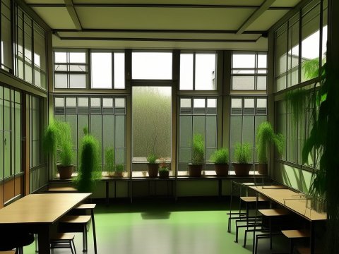 Bright Biology Classroom with Abundant Green Plants