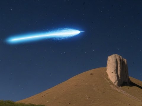 Bright Blue Meteor Streaking Across Starry Night Sky