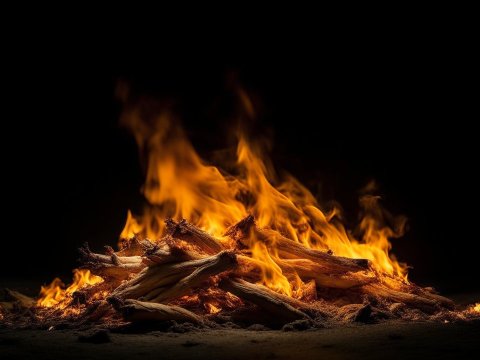 Bright Campfire Flames Against Dark Background