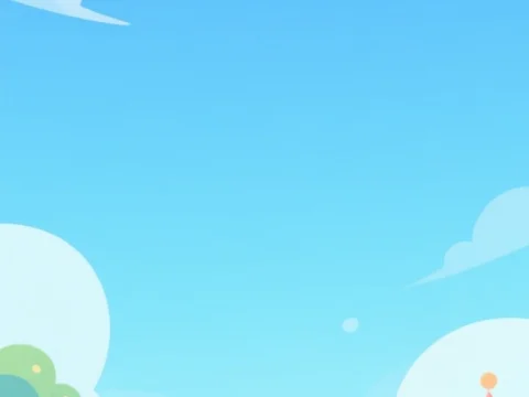 Bright Cartoon Game Sky Background with Cute Landscape