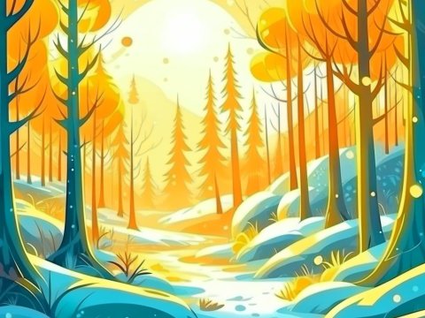 Bright Fantasy Forest in Autumn Colors