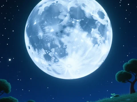 Bright Full Moon Over a Serene Night Landscape