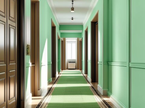 Bright Mint Green Hallway with Classic Wooden Doors