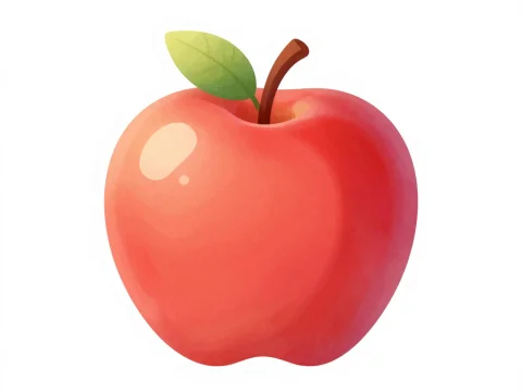Bright Red Apple with Leaf Illustration