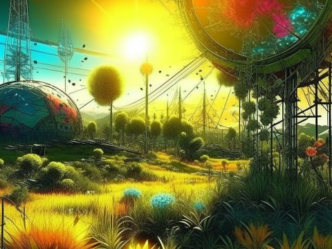 Bright Solarpunk Landscape with Futuristic Nature Elements