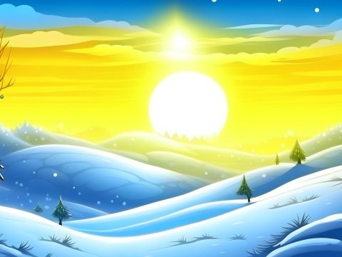 Bright Winter Sunrise Over Snowy Hills
