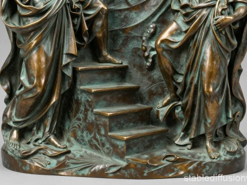 Bronze Sculpture of Figures on a Staircase
