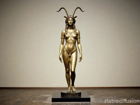 Bronze Statue of Pagan Goddess with Horns