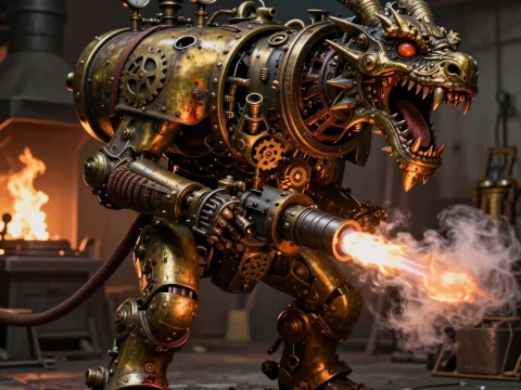 Brutal Steampunk Dragon Mech Flamethrower
