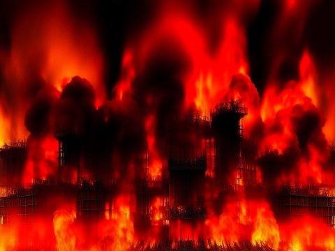 Building Engulfed in Intense Flames and Smoke