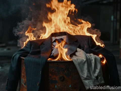 Burning Business Suit in Abandoned Industrial Setting
