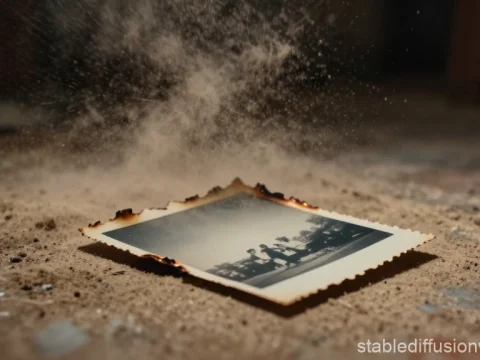 Burning Old Photograph on Dusty Floor