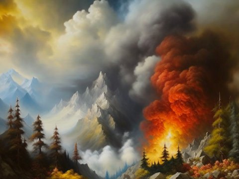 Burning Rocky Mountain with Dramatic Smoke and Flames