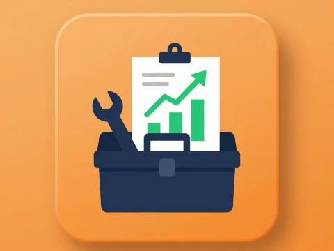 Business Growth and Tools Icon on Orange Background