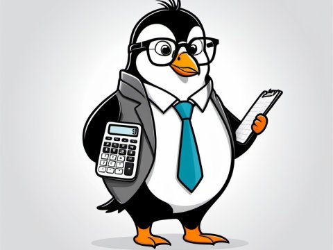 Business Penguin with Calculator and Clipboard