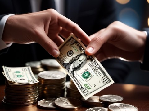 Businessman Handling Money with Cash and Coins
