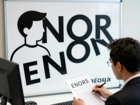Businessman Reviewing Document in Office with Abstract Signage