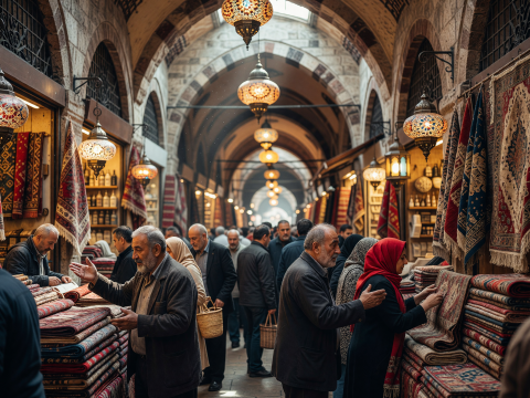Bustling Carpet Market in Istanbul Grand Bazaar