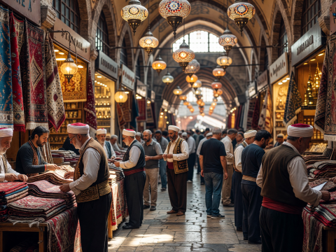 Bustling Grand Bazaar Carpet Market in Istanbul