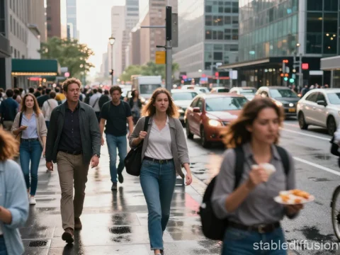 Busy City Street During Rush Hour