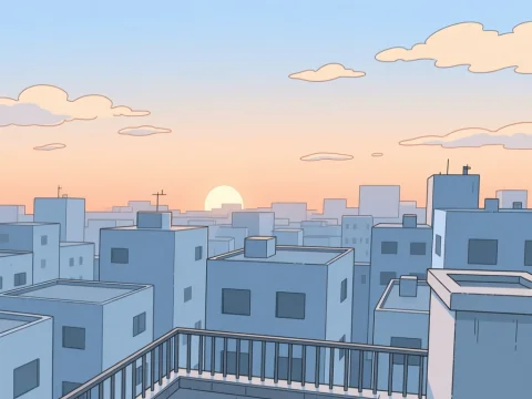 Calm Dawn Over City Rooftops