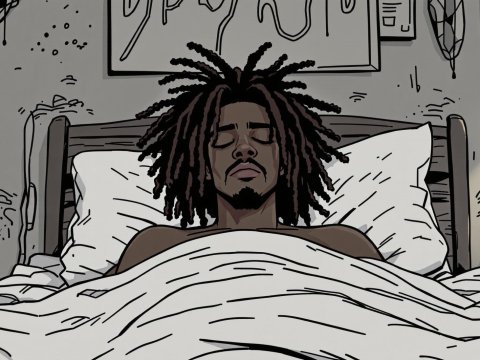 Calm Man Resting in Bed with Dreadlocks in Cozy Room