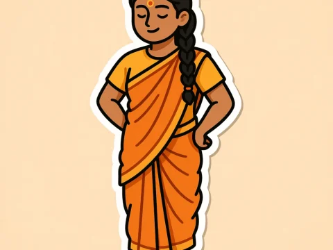 Calm Woman in Traditional Orange Saree Sticker