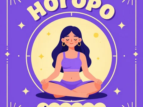 Calm Woman Meditating in Horoscope-Themed Illustration
