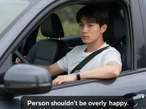 Calm Young Man Driving a Car
