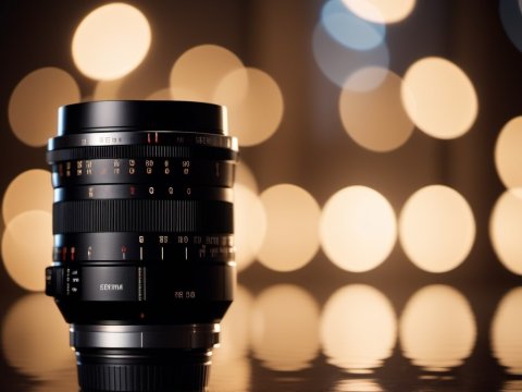 Camera Lens with Bokeh Light Background