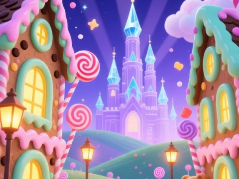 Candy Town Dreamscape with Magical Castle