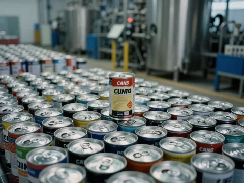 Cans Production Line in Industrial Plant