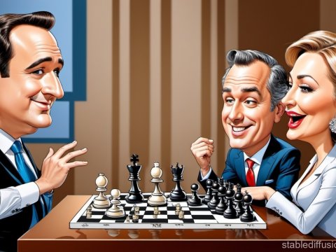 Caricature of Three People Playing Chess