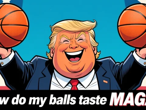 Caricature of Trump Holding Basketballs with MAGA Slogan